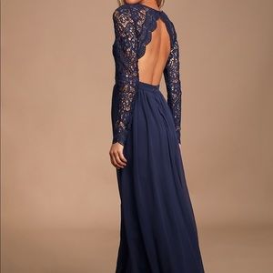 Awaken My Love Navy Long Sleeve Lace Maxi Dress
